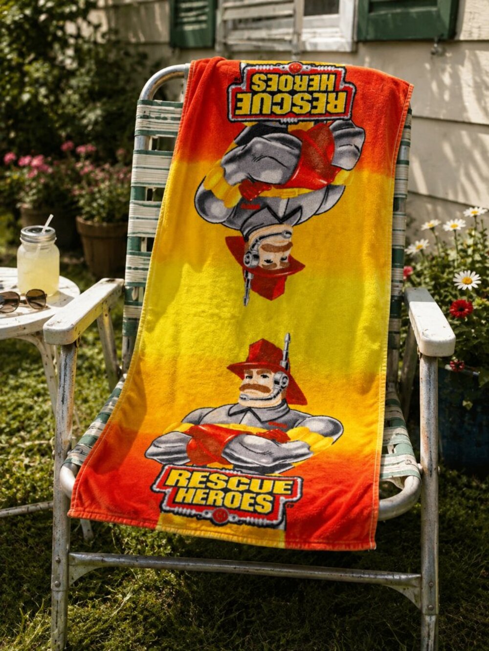 Vintage 2002 Fisher-Price Rescue Heroes Beach Towel Mattel 20.5” x 40”
